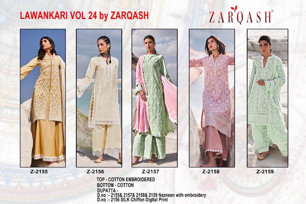 Lawankari Vol 24 By Zarqash Embroidery Cotton Pakistani Suits Wholesale Market In Surat